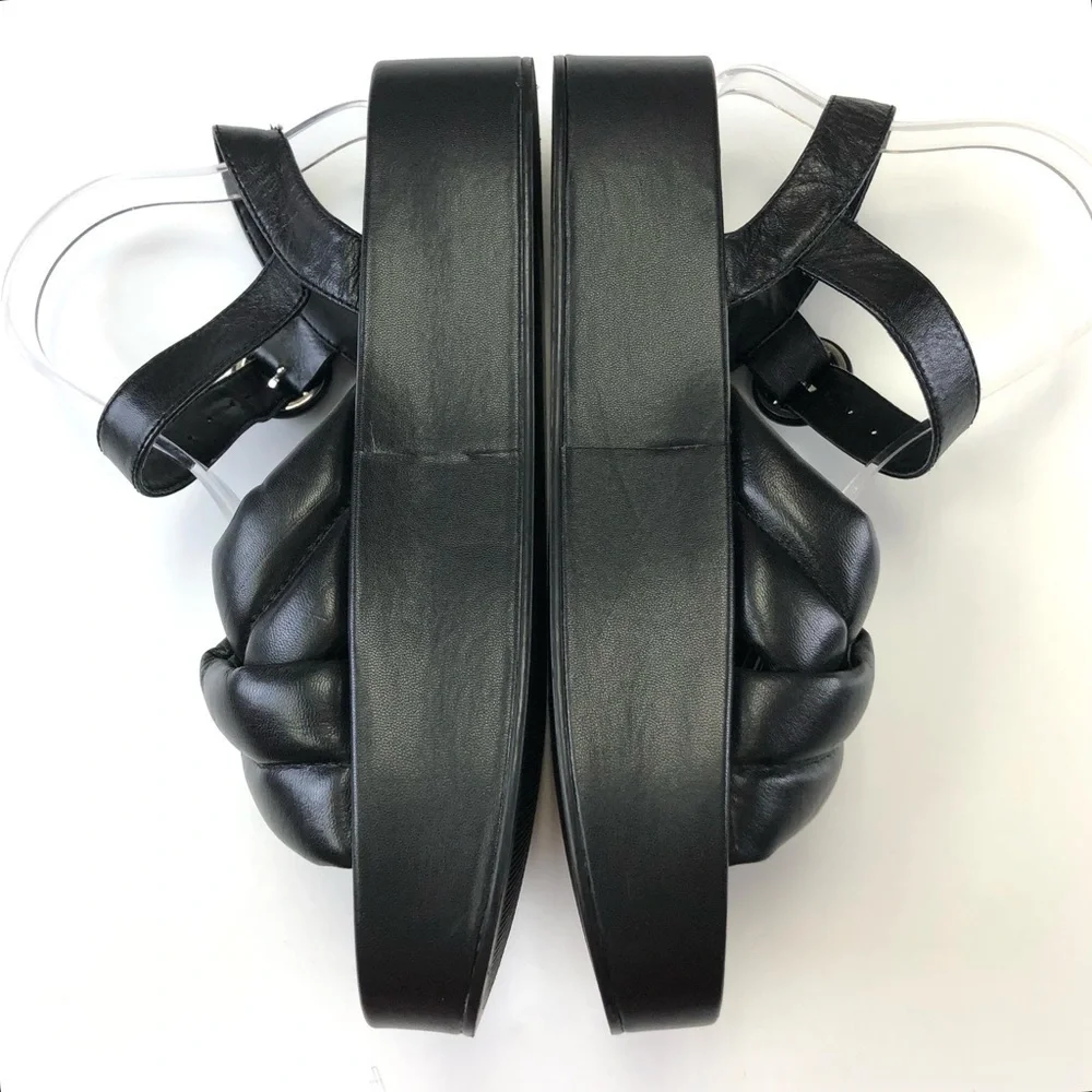Zara black leather quilted puffy platform sandals Size 38 7.5 Minimalist - Picture 4 of 12